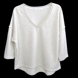 Mersea V Neck Sweatshirt Womens One Size Cream Gray Heather 3/4 Slv Cotton Blend
